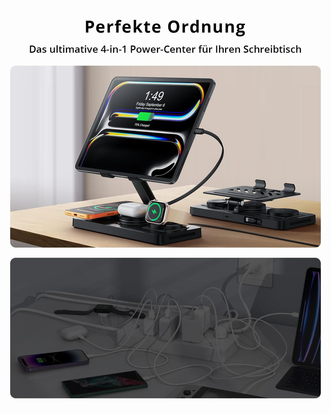Ladestation 4-in-1 iPhone Watch AirPods iPad 65W Metallisch Schwarz - Bild 5