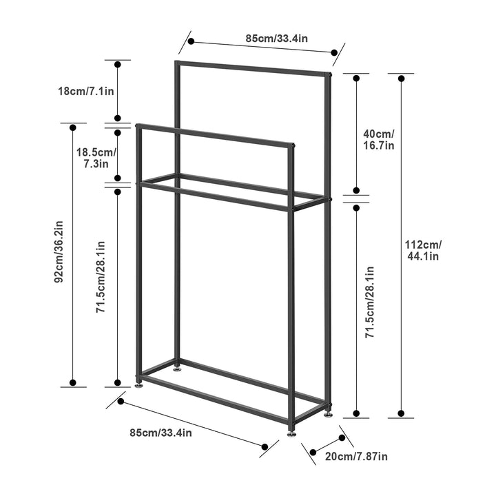Handtuchständer freistehend Metall schwarz 3 Stangen 85×20×110 cm - Bild 4