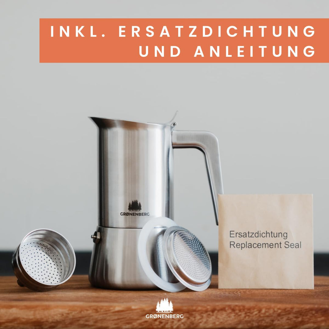 Espressokocher Induktion Edelstahl 4 Tassen mit Reduziersieb - Bild 4