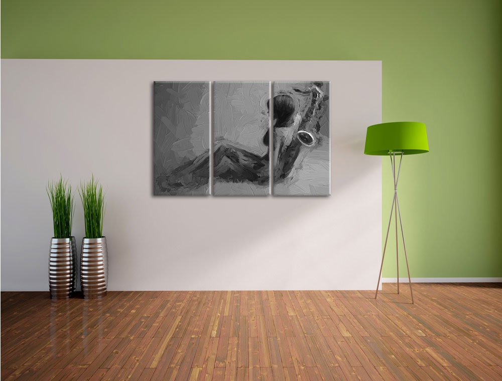 Leinwandbild 3-teilig Frau mit Saxophon Pinseleffekt 120x80cm - Bild 4