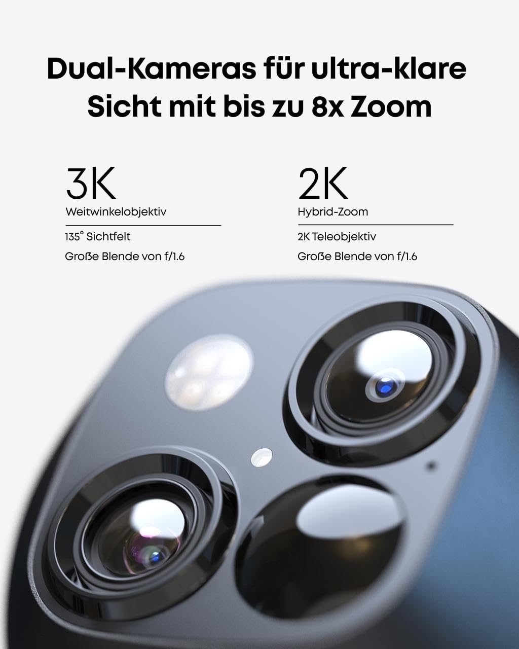 Überwachungskamera Aussen Solar 2er-Set 3K 360° mit 8x Zoom - Bild 2