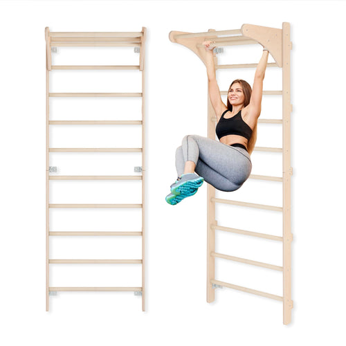Sprossenwand mit Klimmzugstange Buchenholz 230 cm fuer Erwachsene und Kinder