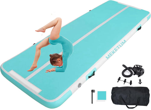 Aufblasbare Turnmatte 3m x 15cm Grün rutschfest fuer Zuhause und Training
