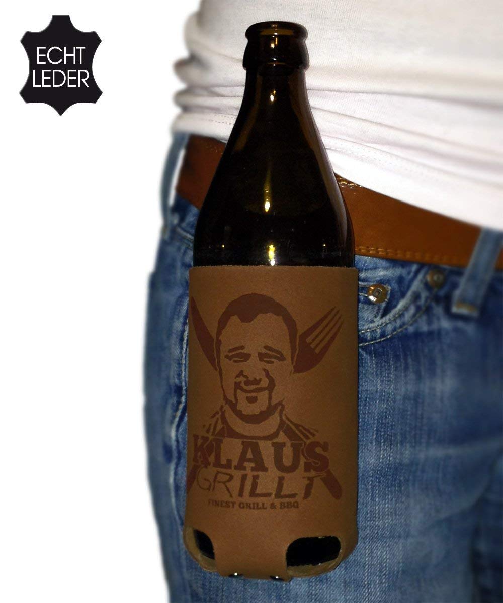 Bierholster Nubuk-Leder 0,5l Flaschen Gürtelclip Grillfans - Bild 4