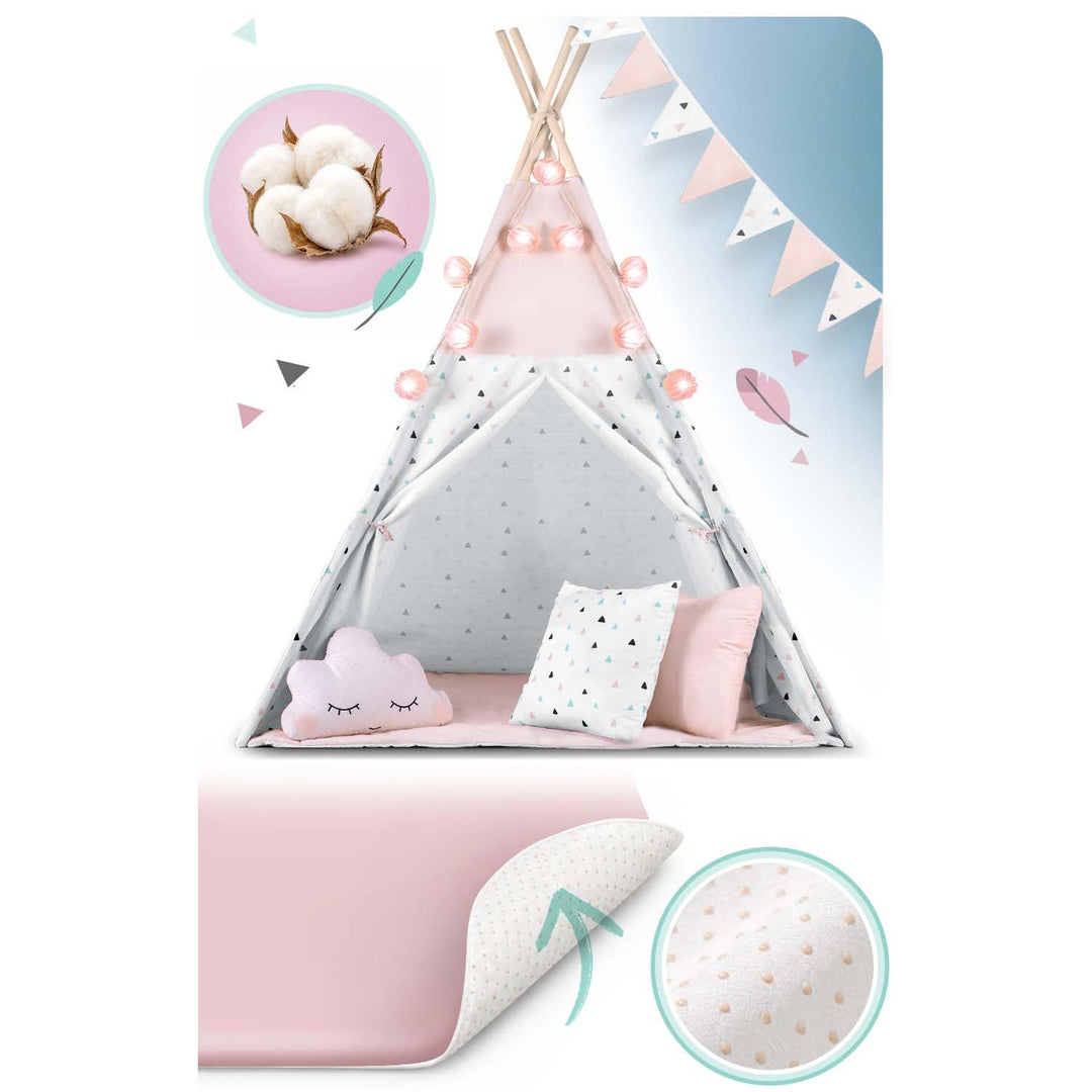 Kinderzelt Tipi Baumwolle mit Kissen Girlande Isoliermatte Rosa - Bild 5