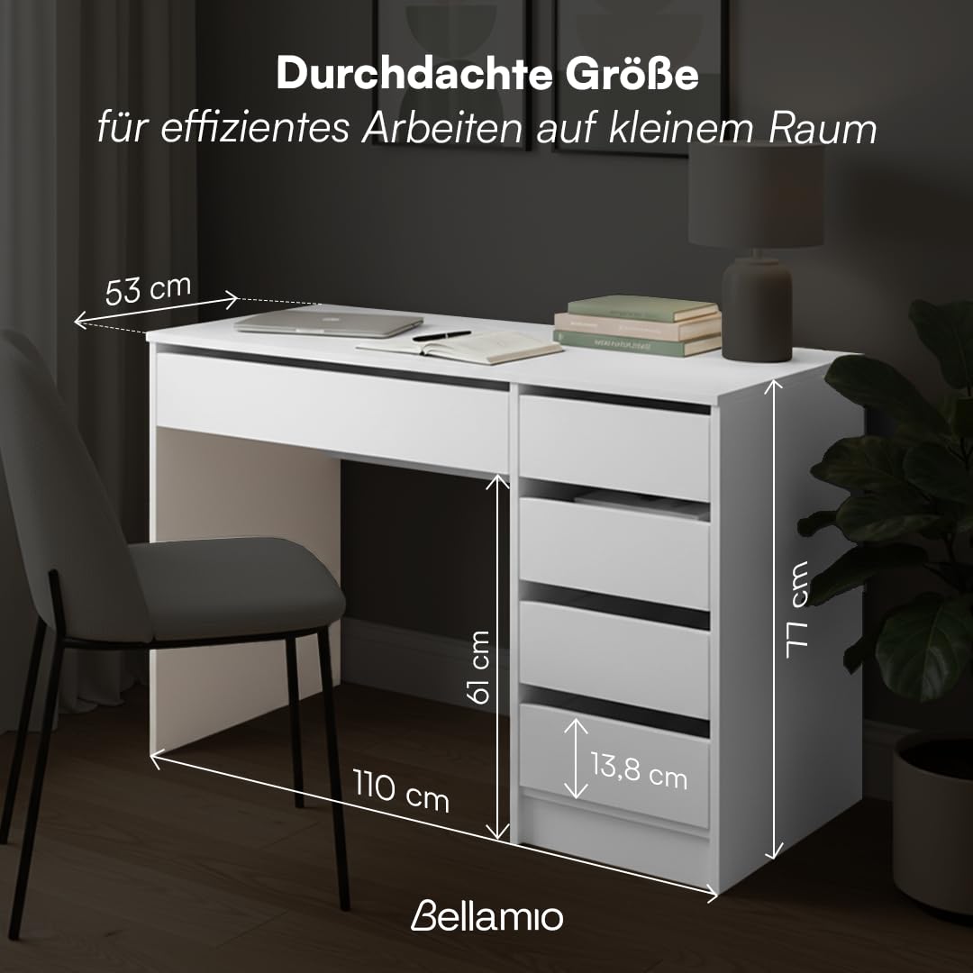 Schreibtisch Weiss 5 Schubladen 110x53 cm Schminktisch Kombi - Bild 7