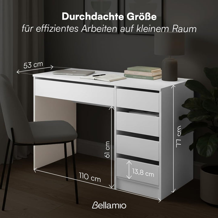 Schreibtisch Weiss 5 Schubladen 110x53 cm Schminktisch Kombi - Bild 7