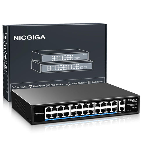 PoE+ Switch Unmanaged 24-Port 400W mit 2 Gigabit Uplinks