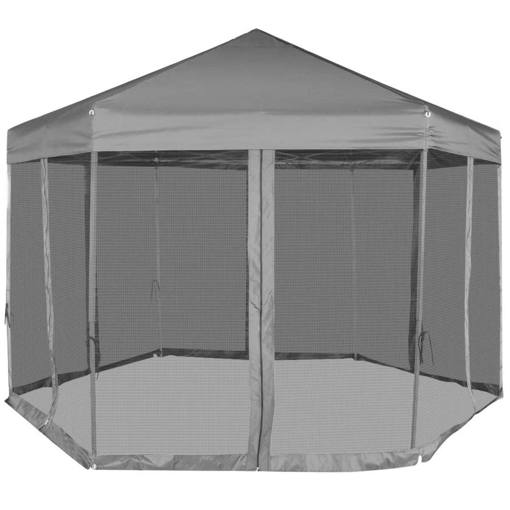 Pavillon Sechseckig Pop-Up 3,6x3,1m Stahl wasserfest Grau - Bild 3