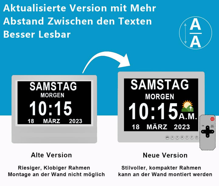 Digitale Seniorenuhr 8 Zoll mit Fernbedienung 19 Alarme Kalender - Bild 5