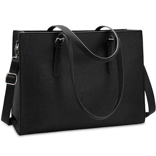 Laptoptasche Damen Schwarz PU-Leder 15,6 Zoll Shopper Business