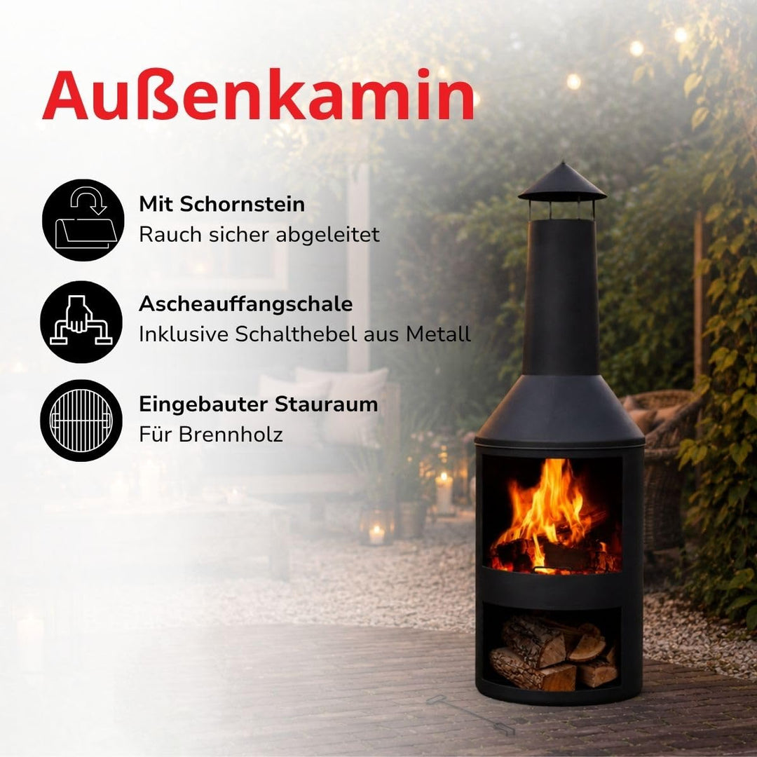 Terrassenofen Karbonstahl mit Schornstein und Holzablage 44x134 cm - Bild 2