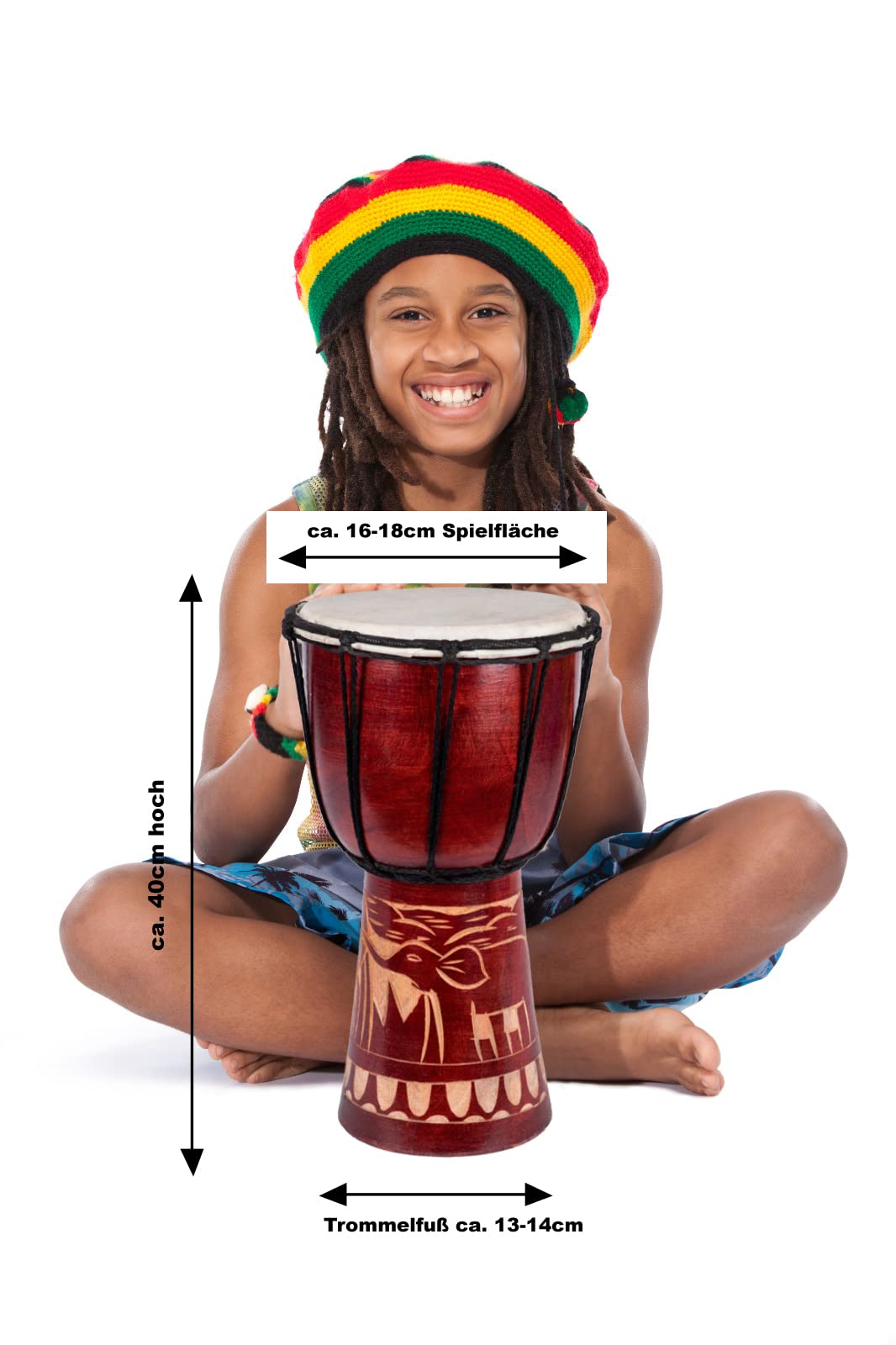 Djembe Trommel 40 cm Mahagoni mit Ziegenfell Elefant-Motiv - Bild 4