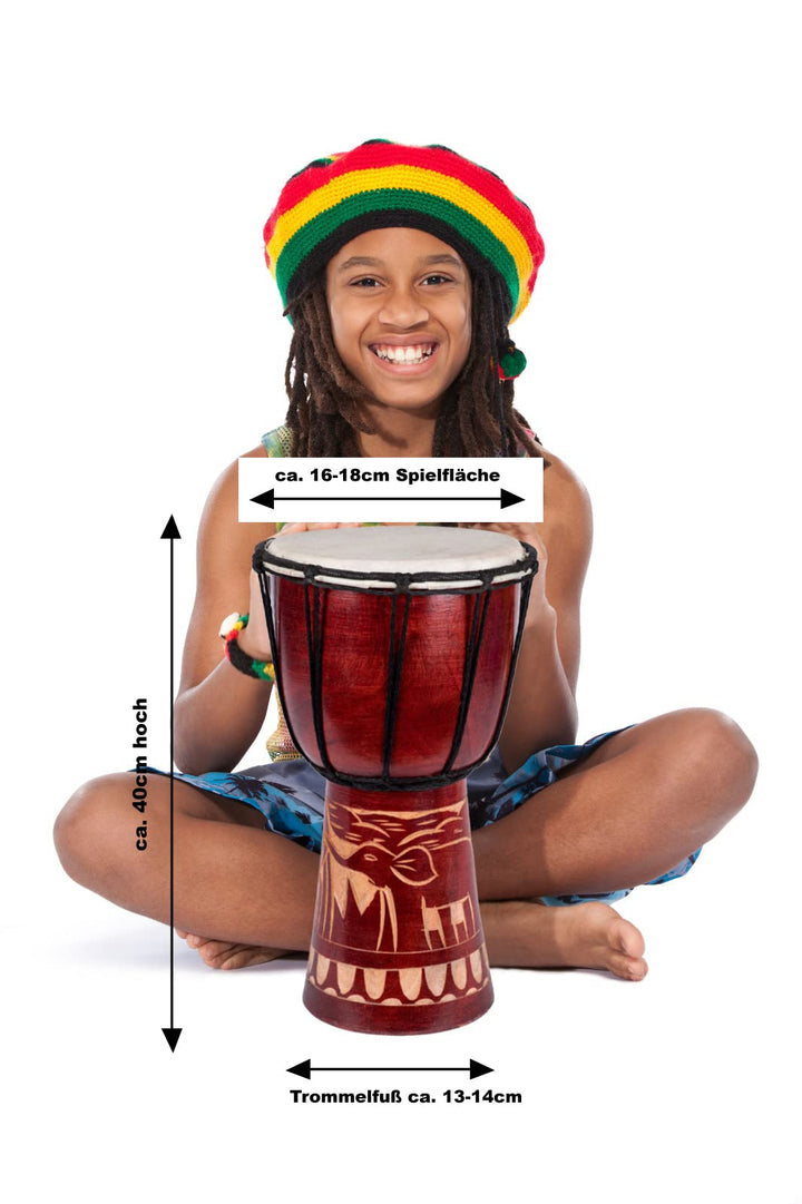 Djembe Trommel 40 cm Mahagoni mit Ziegenfell Elefant-Motiv - Bild 4