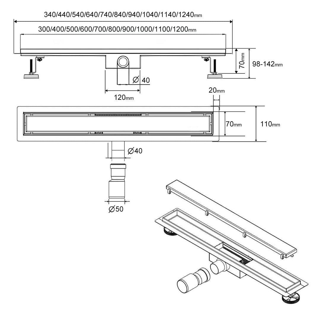 Duschrinne 60 cm Edelstahl 2-in-1 befliesbar mit Siphon - Bild 3