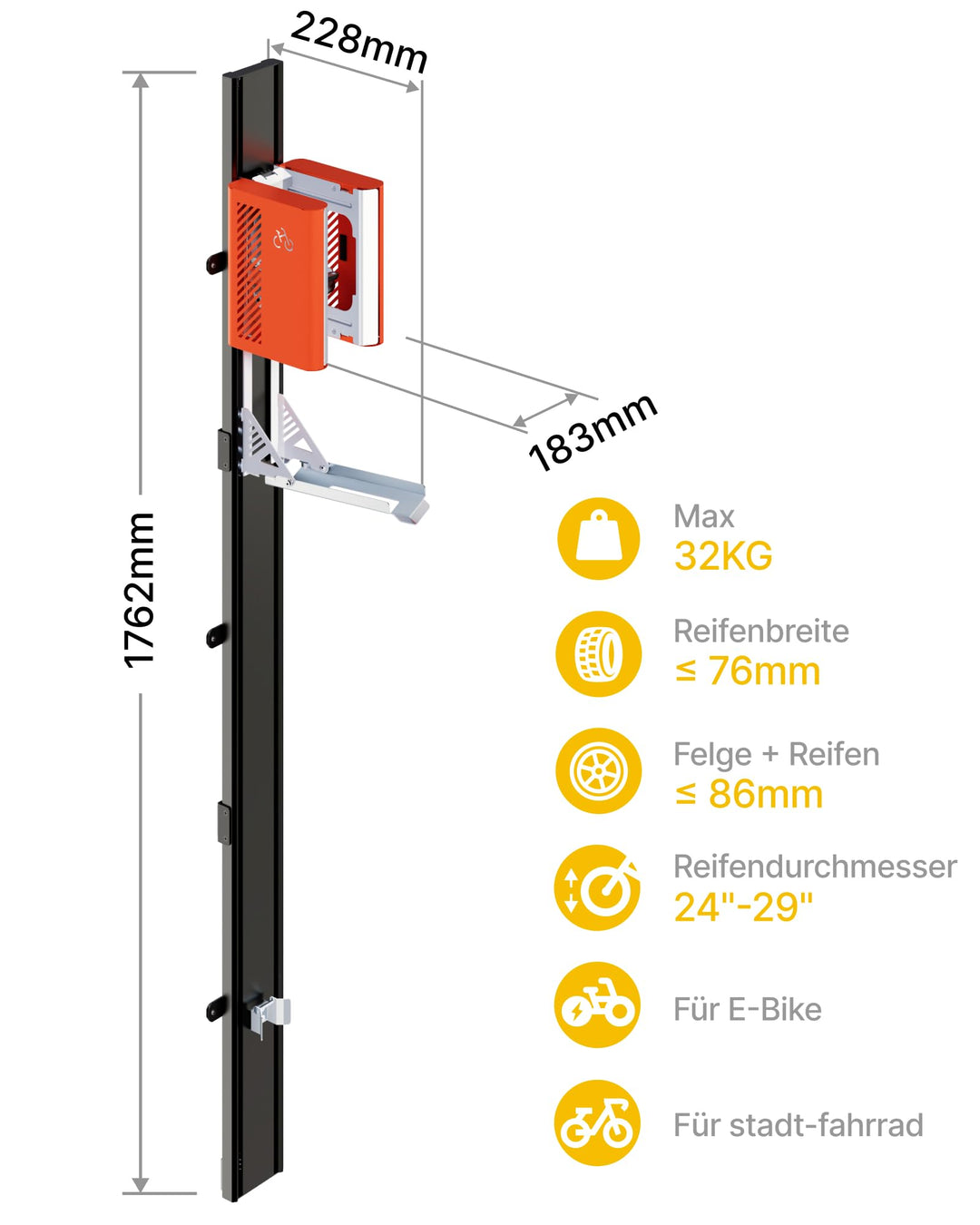 Fahrradlift Vertikal Automatisch Aluminium bis 32 kg für 24–29 Zoll - Bild 8