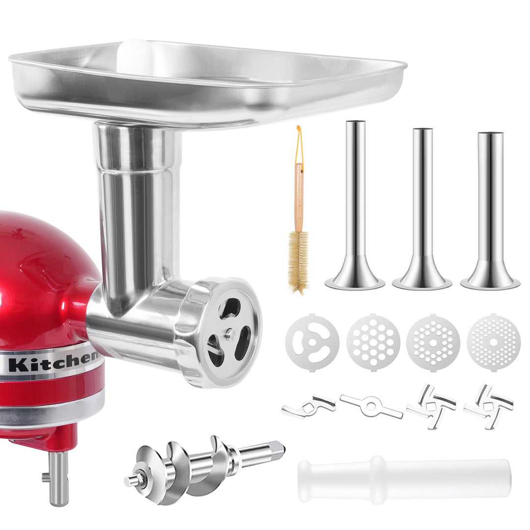 Fleischwolf-Aufsatz Edelstahl für KitchenAid mit 12-teiligem Zubehör