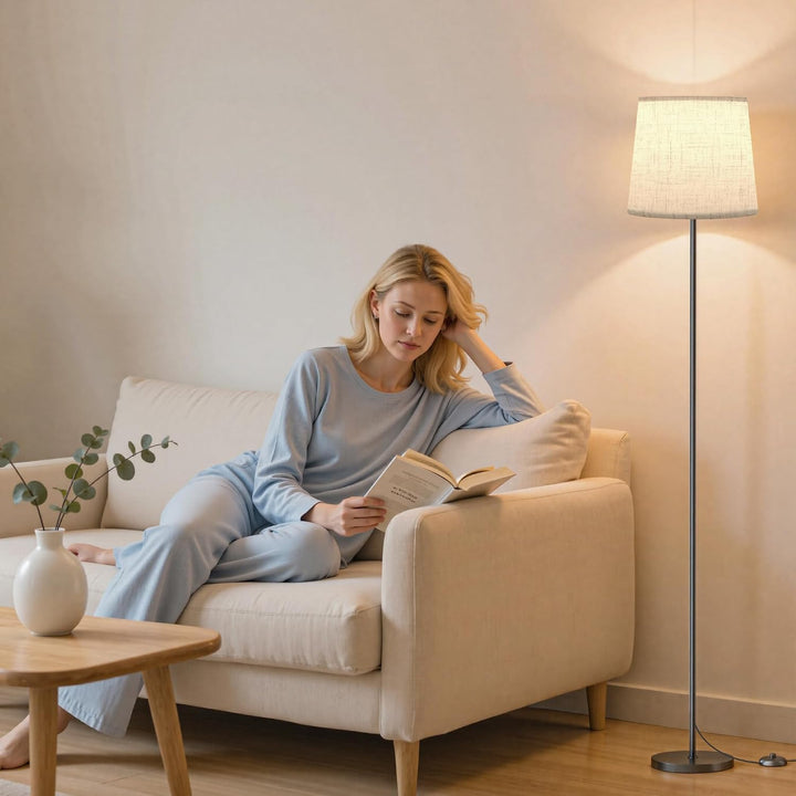 Stehlampe Wohnzimmer Leinen-Schirm 9W E27 mit Fernbedienung - Bild 5