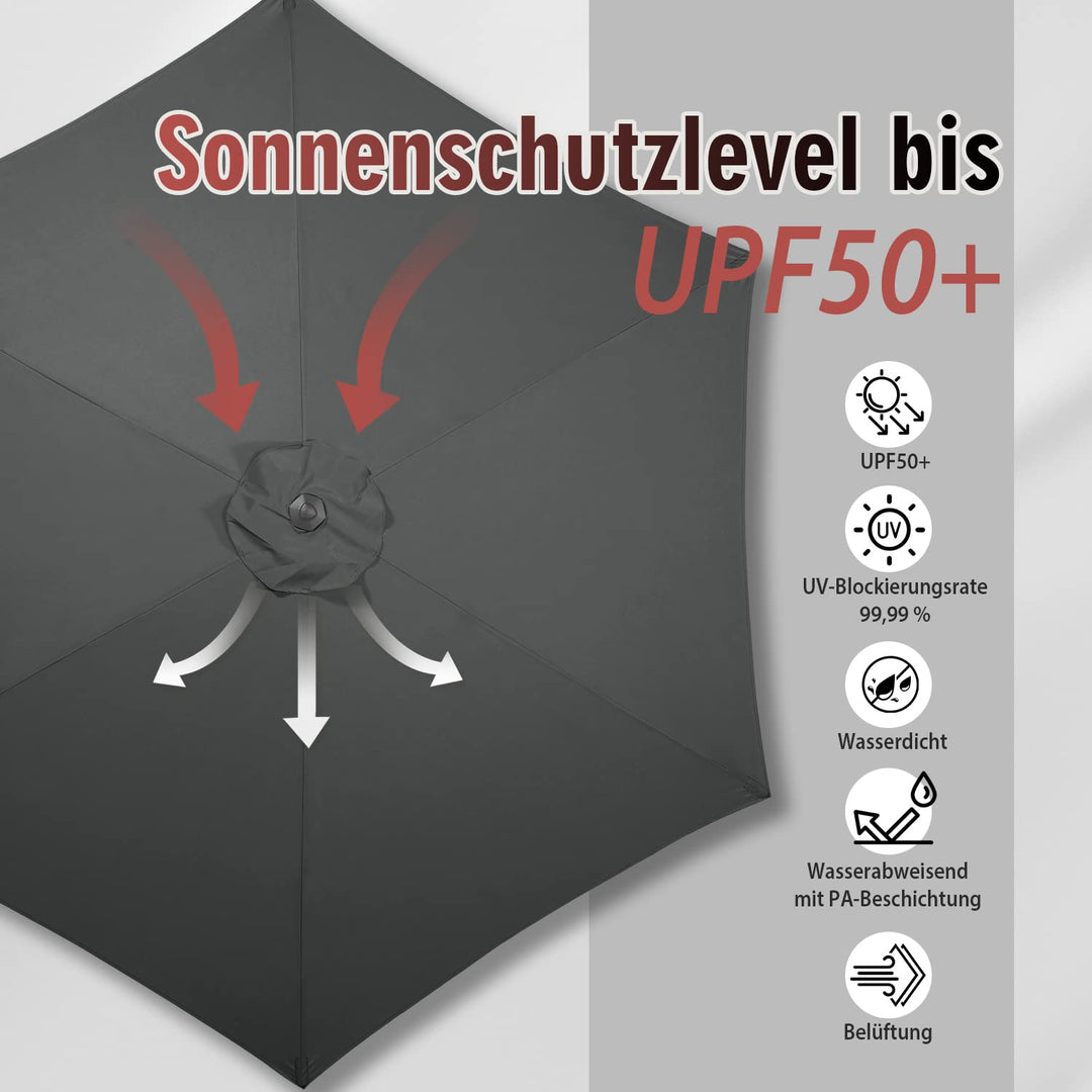 Sonnenschirm 270 cm rund mit Kurbel und Neigungsfunktion UPF 50+ - Bild 6