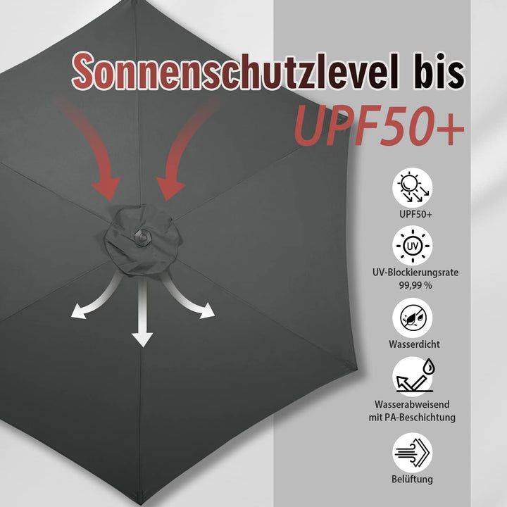 Sonnenschirm 270 cm rund mit Kurbel und Neigungsfunktion UPF 50+ - Bild 6