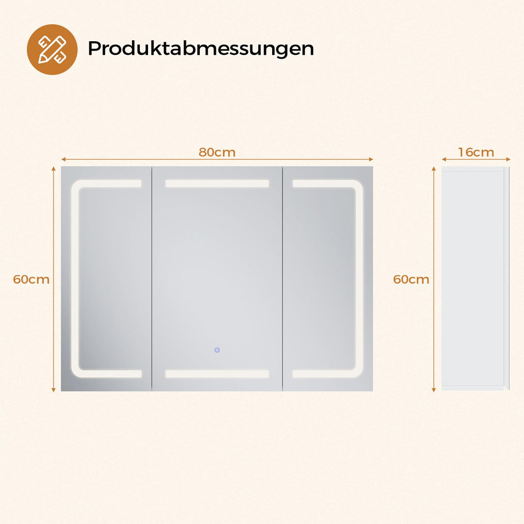Spiegelschrank Bad LED 3 Farbtemperaturen mit Steckdose 60×80 cm - Bild 2