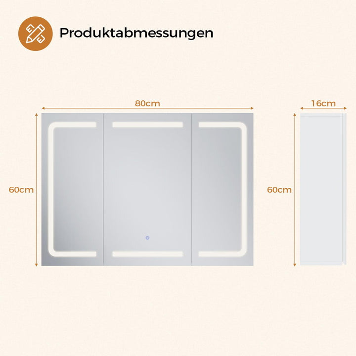 Spiegelschrank Bad LED 3 Farbtemperaturen mit Steckdose 60×80 cm - Bild 2