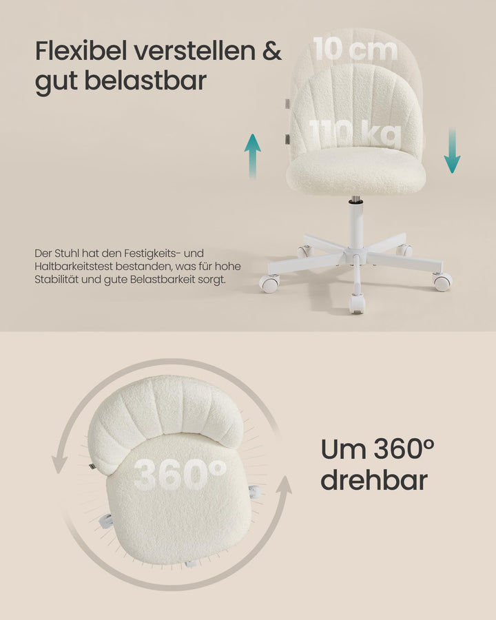 Drehstuhl Teddy-Fleece cremeweiss höhenverstellbar bis 110 kg - Bild 6