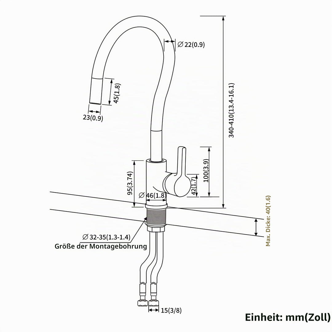 Küchenarmatur Schwarz flexibler Silikon-Auslauf 360° schwenkbar - Bild 6