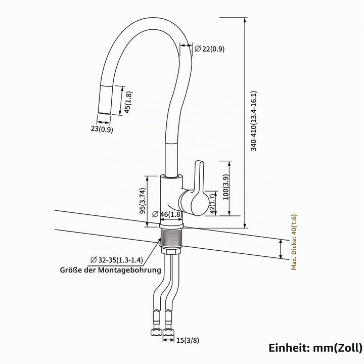 Küchenarmatur Schwarz flexibler Silikon-Auslauf 360° schwenkbar - Bild 6