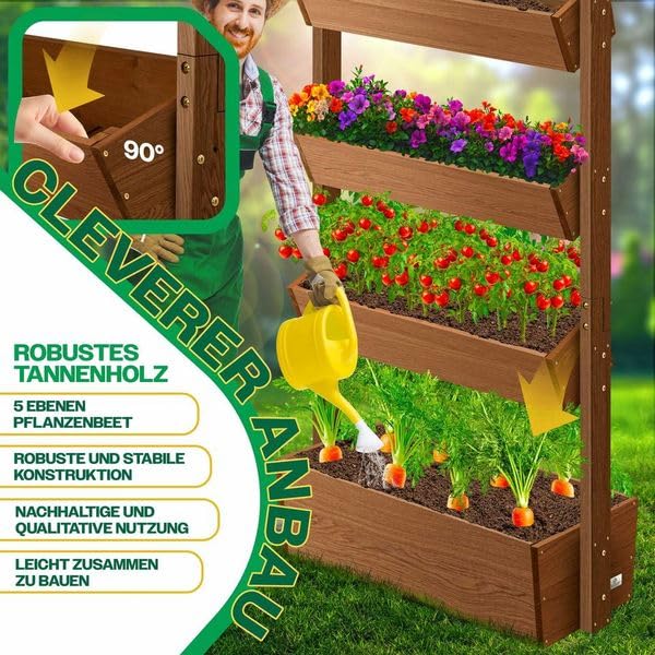 Hochbeet Stufenbeet 5 Etagen Tannenholz mit Gartenvlies &amp; Schaufelset - Bild 6