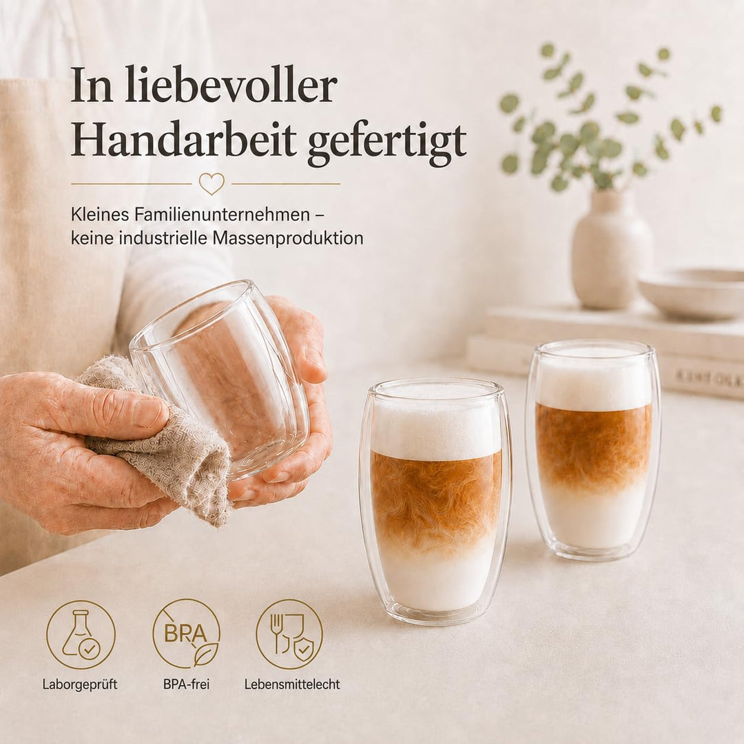 Doppelwandige Kaffeegläser Borosilikatglas 6er Set 450ml Thermogläser - Bild 5