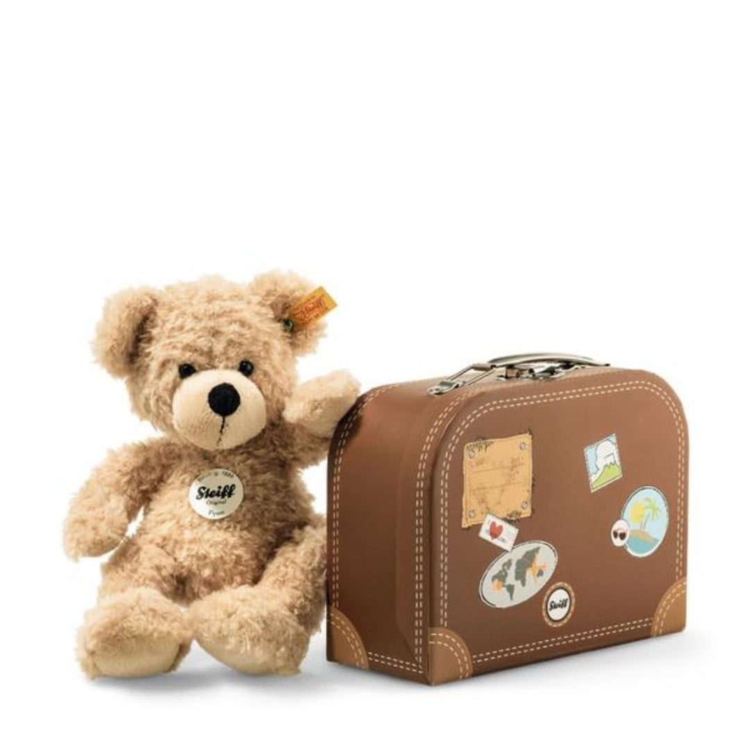 Teddybär mit Koffer Plüsch beige 28 cm für Kinder