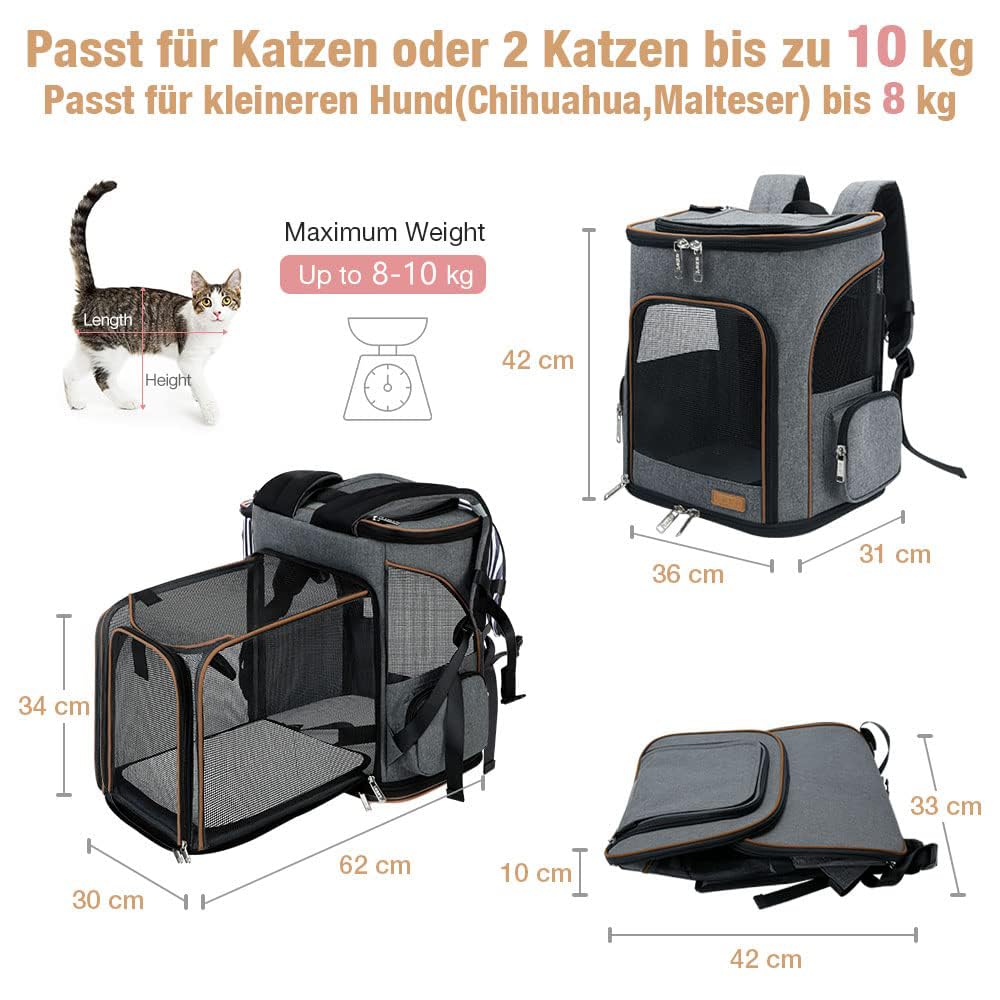 Haustier-Rucksack XL erweiterbar für Katzen &amp; Hunde bis 10 kg - Bild 2