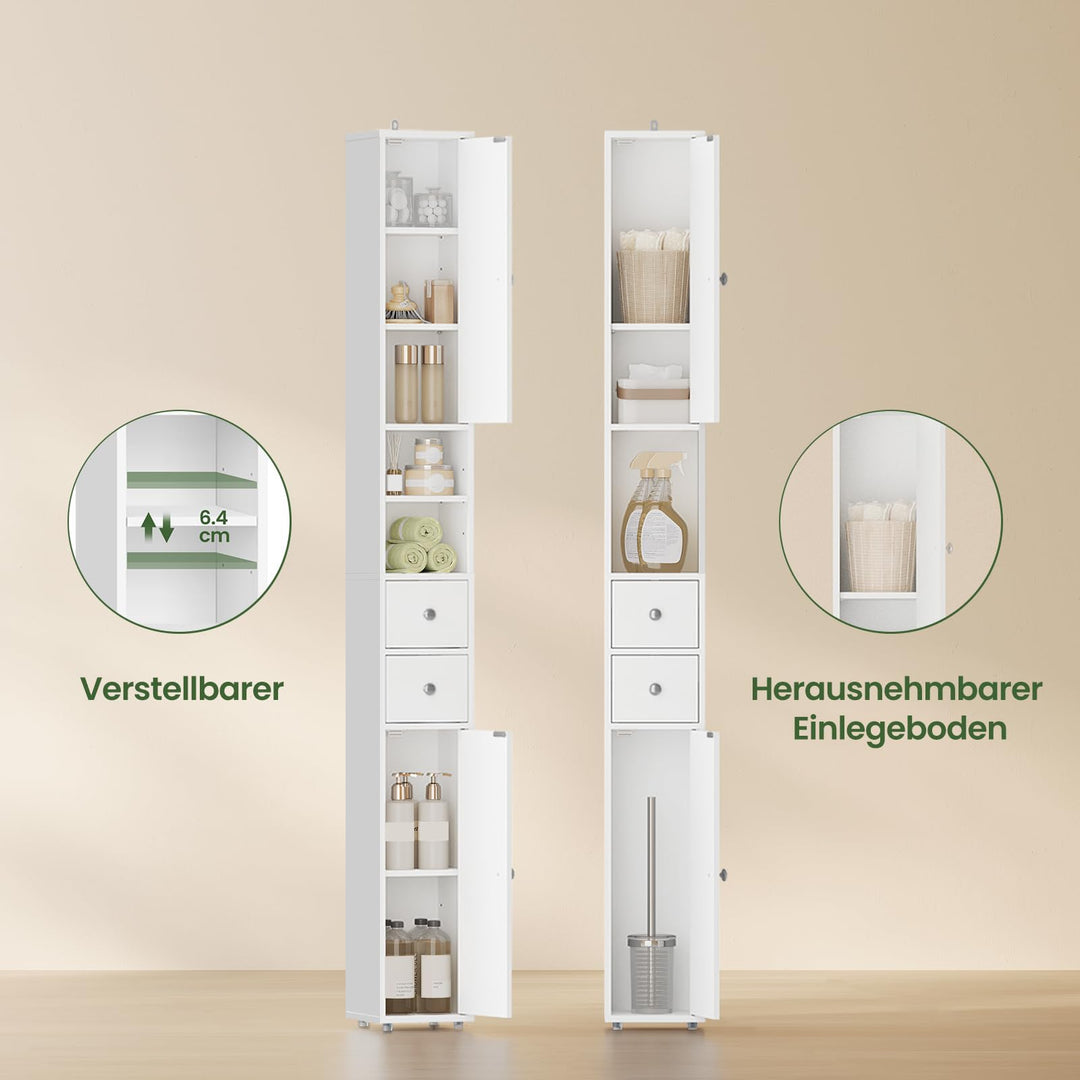 Badezimmerschrank Schmal Hoch 20 cm Weiss mit Schubladen und Tueren - Bild 4