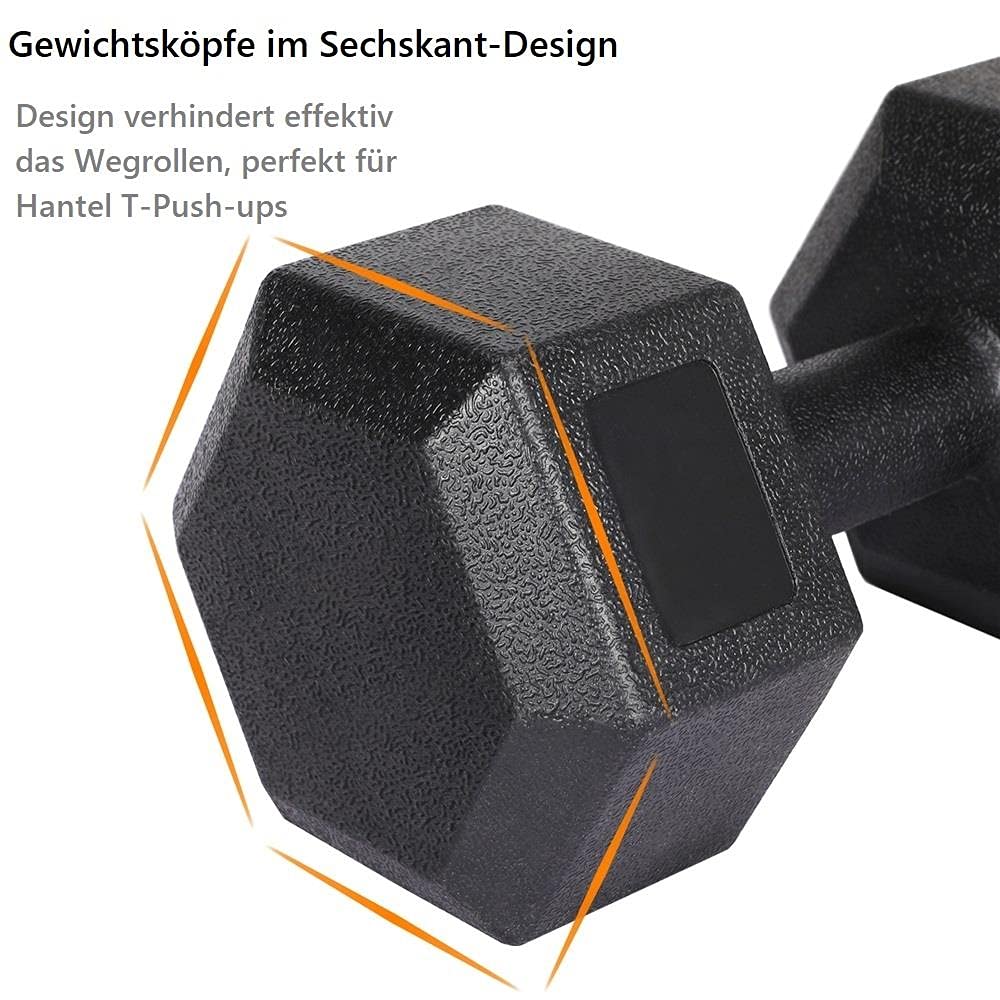 Kurzhantel-Set 2x7,5 kg Gusseisen mit PVC-Beschichtung sechseckig - Bild 5