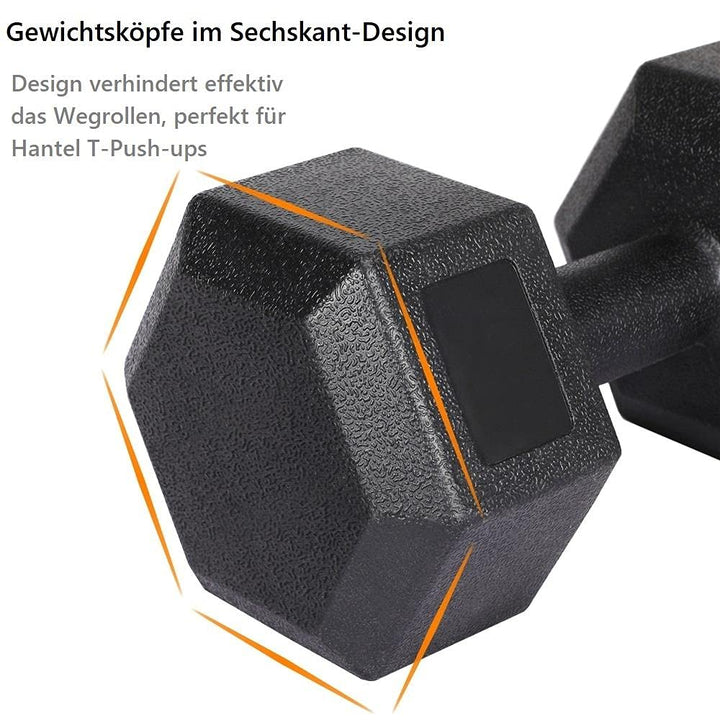 Kurzhantel-Set 2x7,5 kg Gusseisen mit PVC-Beschichtung sechseckig - Bild 5