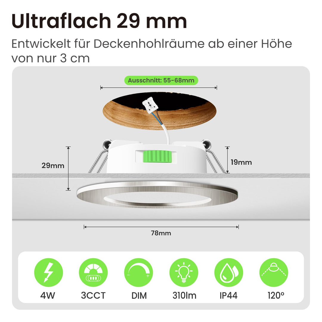 LED Einbaustrahler dimmbar 12er-Set 3CCT IP44 Ø55-68mm Deckenspot - Bild 2