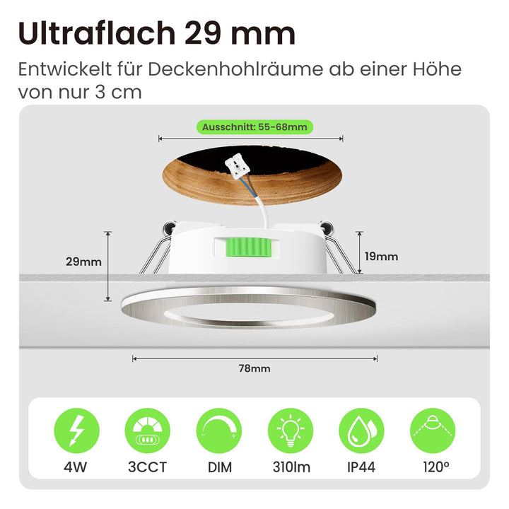 LED Einbaustrahler dimmbar 12er-Set 3CCT IP44 Ø55-68mm Deckenspot - Bild 2