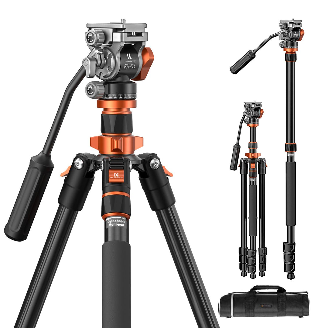Videostativ mit Fluidkopf 200cm ausziehbar Einbeinstativ-Funktion