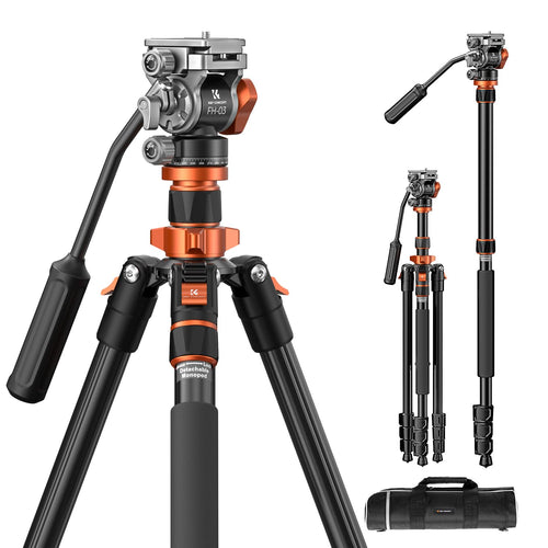 Videostativ mit Fluidkopf 200cm ausziehbar Einbeinstativ-Funktion
