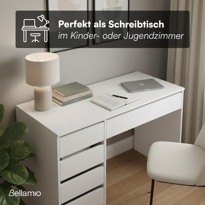 Schreibtisch Weiss 5 Schubladen 110x53 cm Schminktisch Kombi - Bild 6