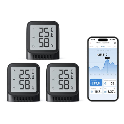 WLAN Thermometer Hygrometer Innen mit App & Datenlogger, schwarz