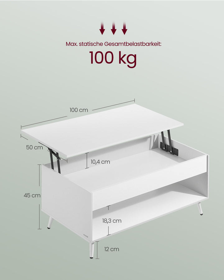 Couchtisch höhenverstellbar mit Stauraum 50x100 cm Weiss - Bild 6