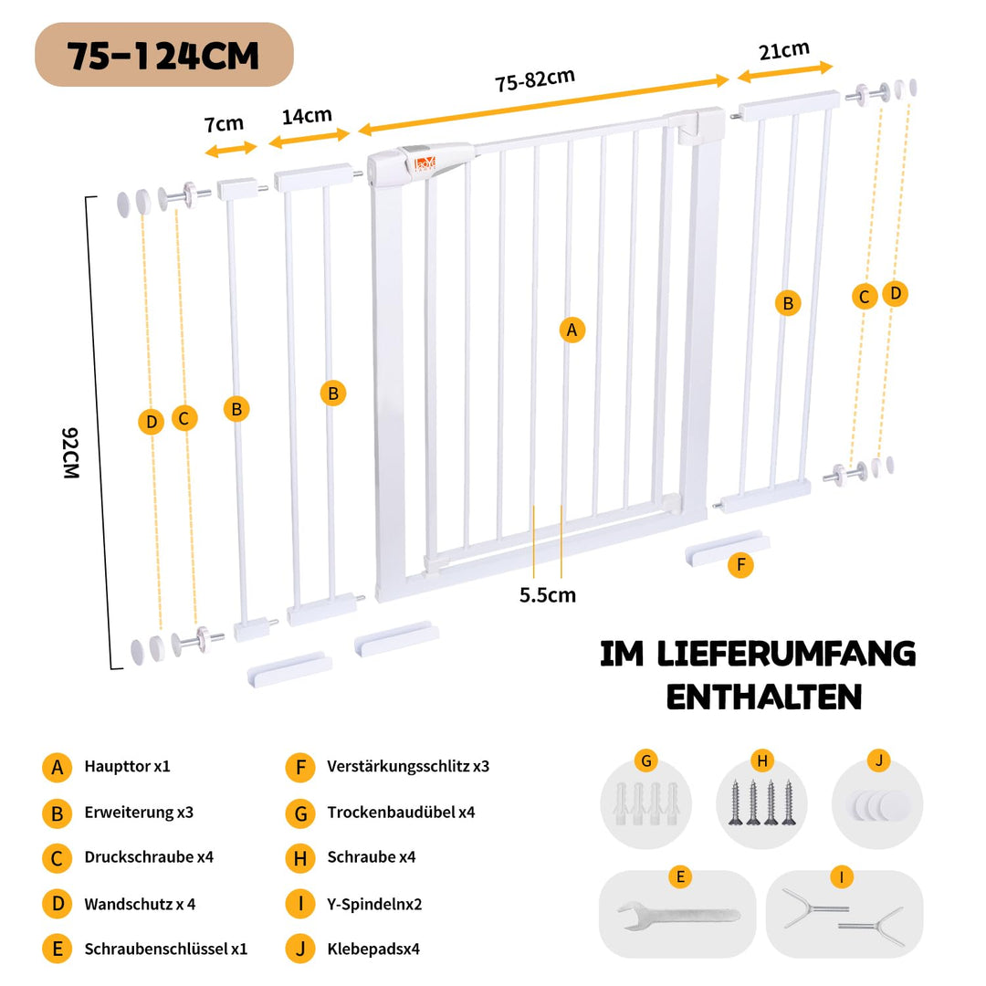 Treppenschutzgitter ohne Bohren 92 cm hoch, 75-124 cm breit, Stahl - Bild 4