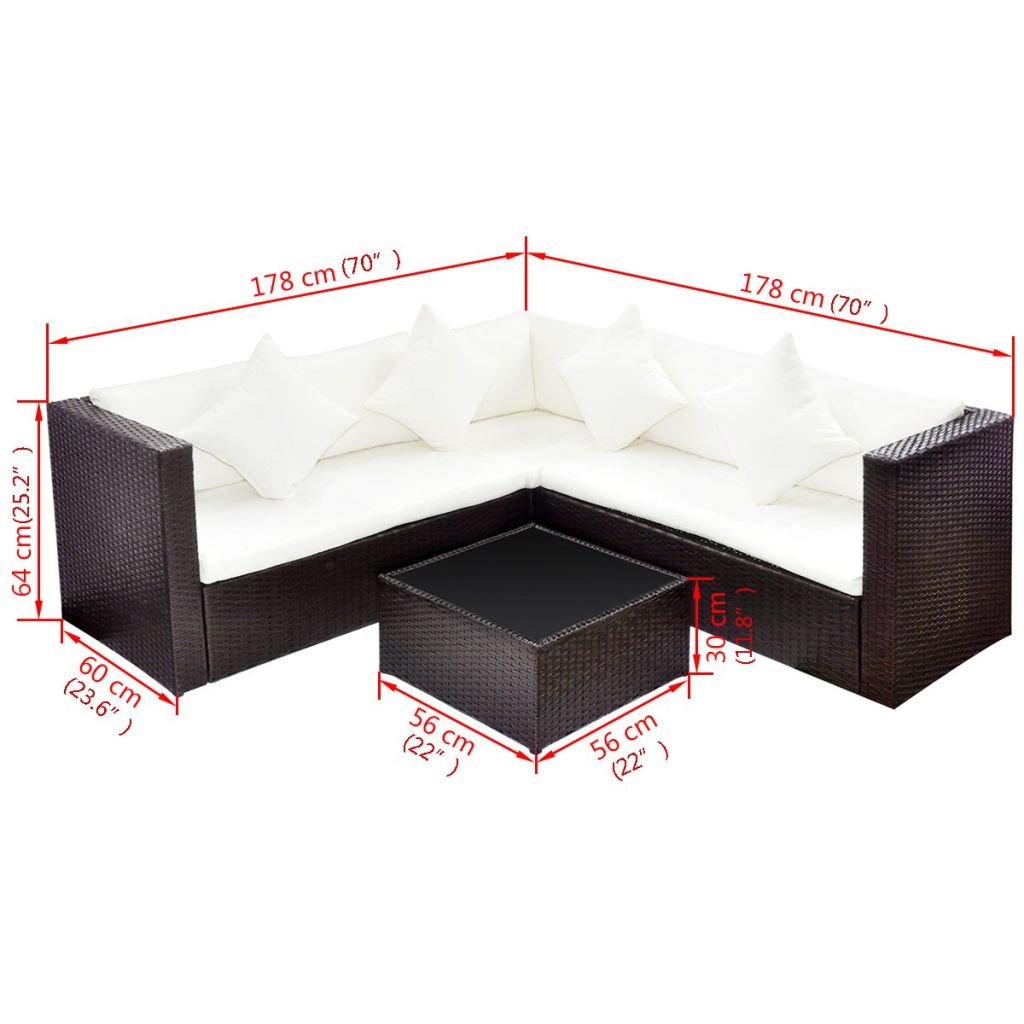 Polyrattan Lounge Set 5-teilig mit Couchtisch Braun Garten - Bild 4