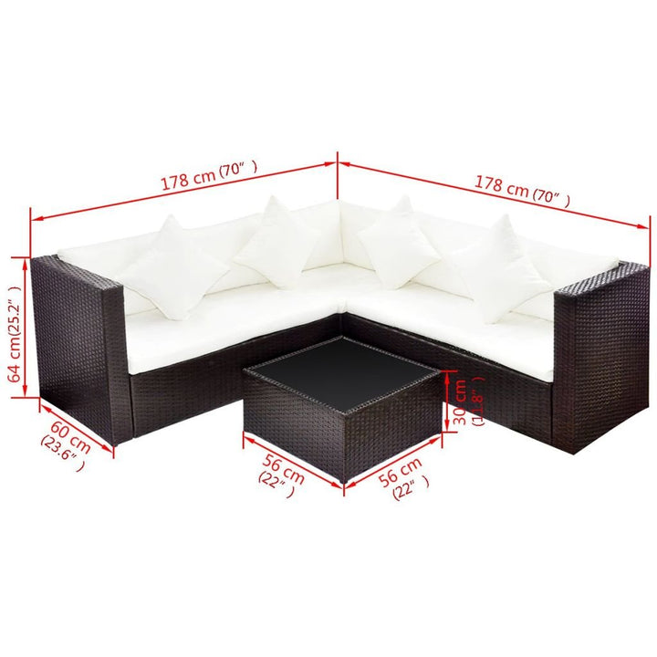 Polyrattan Lounge Set 5-teilig mit Couchtisch Braun Garten - Bild 4