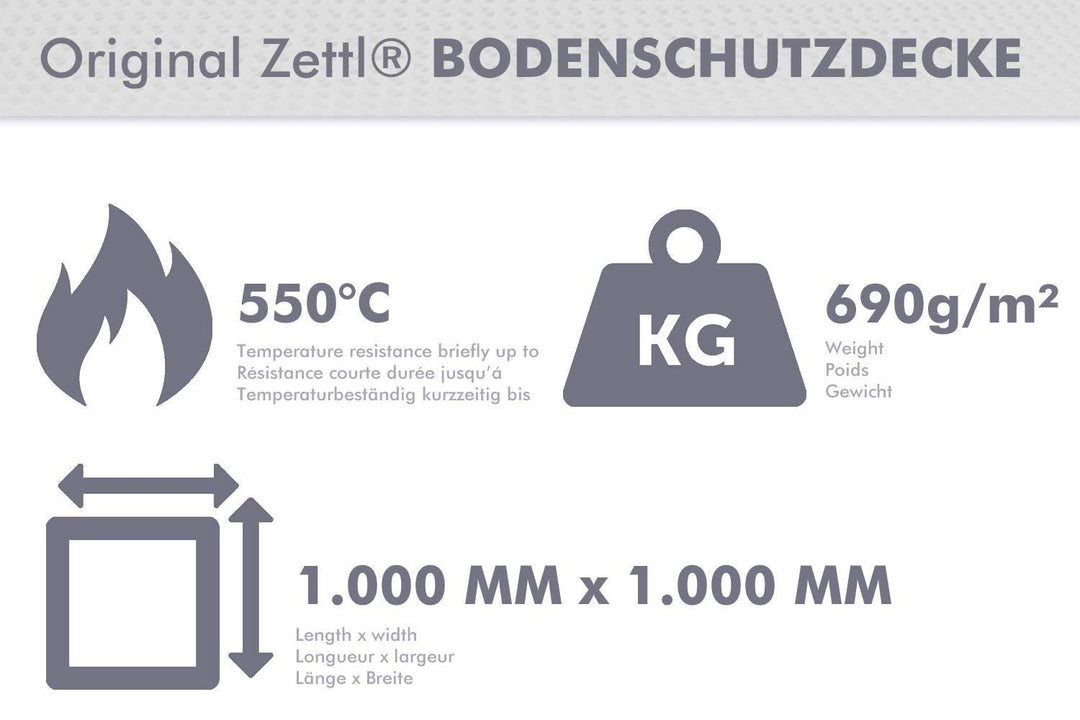 Bodenschutzmatte Kamin &amp; Grill feuerfest 550°C 1x1 m Grau - Bild 2