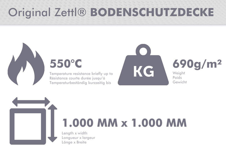 Bodenschutzmatte Kamin &amp; Grill feuerfest 550°C 1x1 m Grau - Bild 2