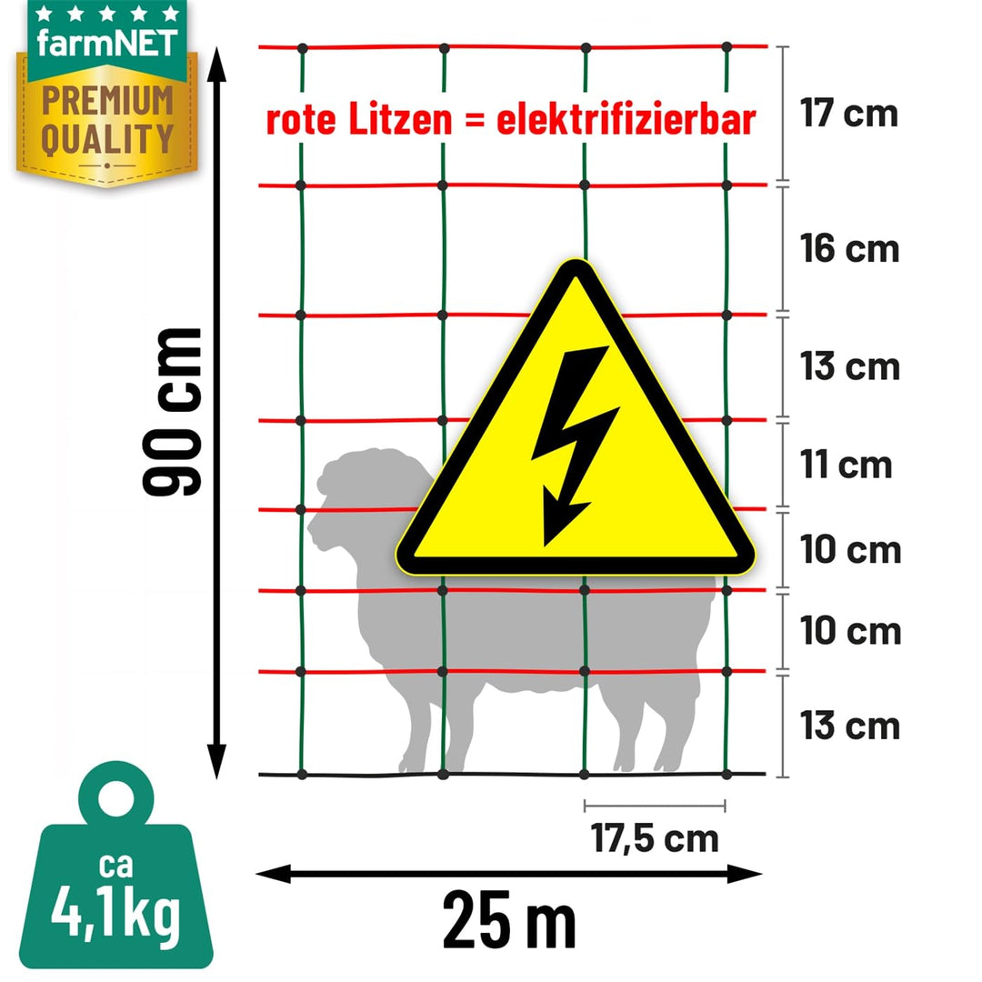 Elektrozaun-Netz Schafe Ziegen Schweine 25m 90cm grün 11 Pfähle - Bild 2
