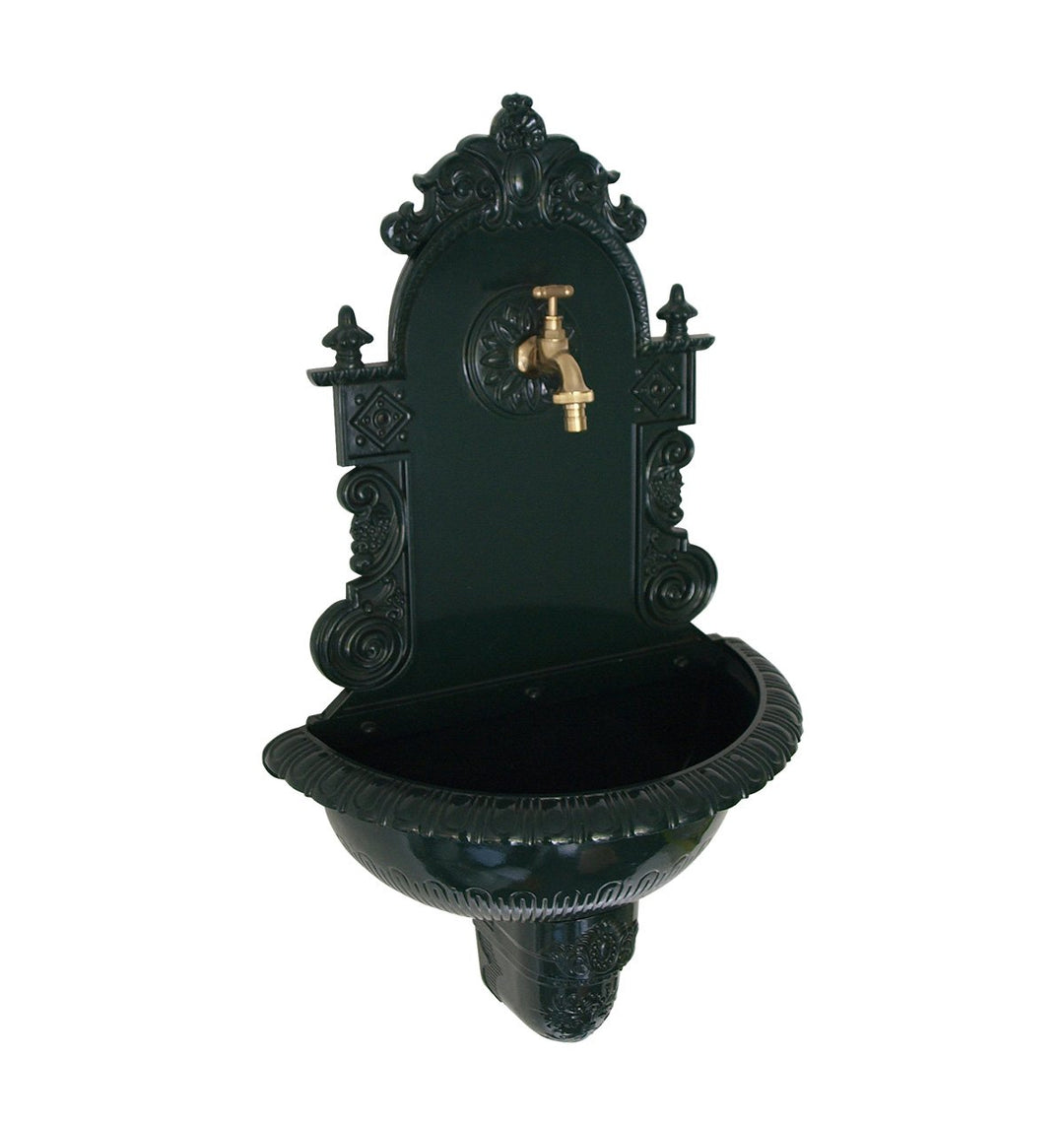 Wandbrunnen Nostalgie Aluguss dunkelgrün 75 cm mit Wasserhahn